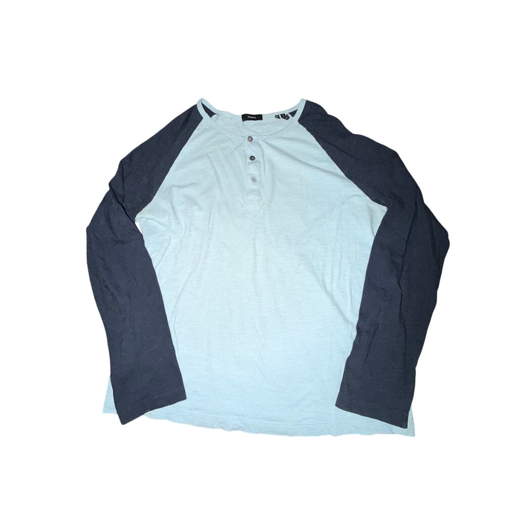 Theory Adrick Slub Henley Shirt Men's Size XL Light Dark Blue Raglan Sleeves